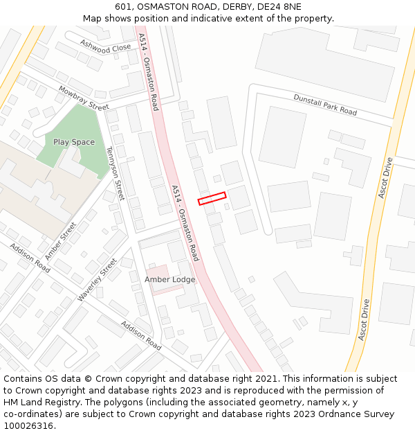 601, OSMASTON ROAD, DERBY, DE24 8NE: Location map and indicative extent of plot