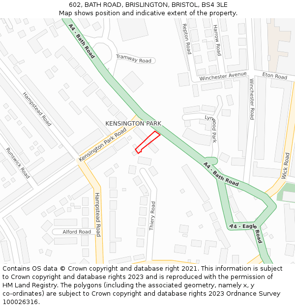 602, BATH ROAD, BRISLINGTON, BRISTOL, BS4 3LE: Location map and indicative extent of plot