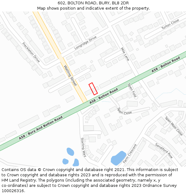 602, BOLTON ROAD, BURY, BL8 2DR: Location map and indicative extent of plot