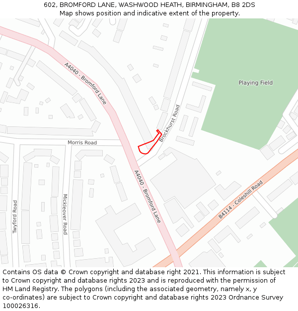 602, BROMFORD LANE, WASHWOOD HEATH, BIRMINGHAM, B8 2DS: Location map and indicative extent of plot