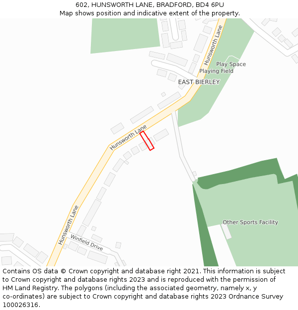 602, HUNSWORTH LANE, BRADFORD, BD4 6PU: Location map and indicative extent of plot
