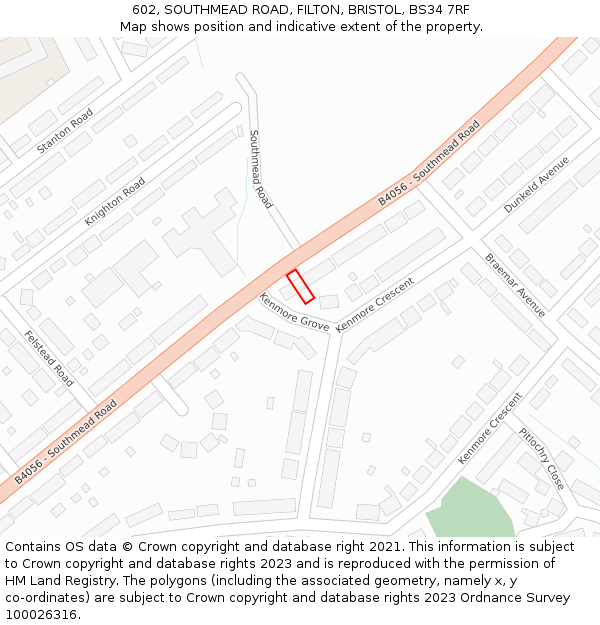 602, SOUTHMEAD ROAD, FILTON, BRISTOL, BS34 7RF: Location map and indicative extent of plot