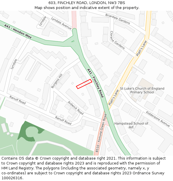 603, FINCHLEY ROAD, LONDON, NW3 7BS: Location map and indicative extent of plot