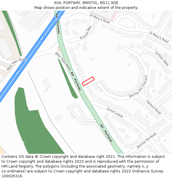 604, PORTWAY, BRISTOL, BS11 9QE: Location map and indicative extent of plot