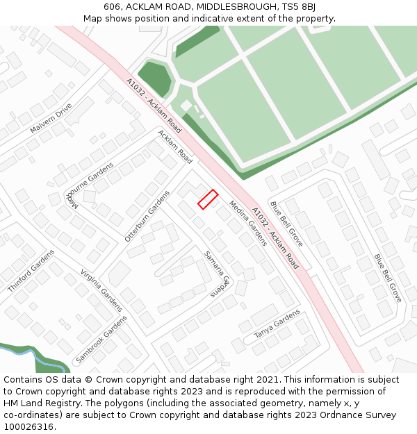 606, ACKLAM ROAD, MIDDLESBROUGH, TS5 8BJ: Location map and indicative extent of plot