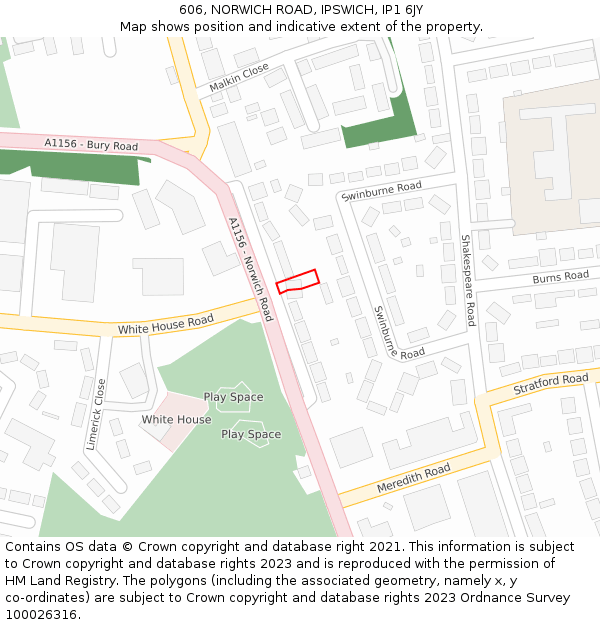606, NORWICH ROAD, IPSWICH, IP1 6JY: Location map and indicative extent of plot
