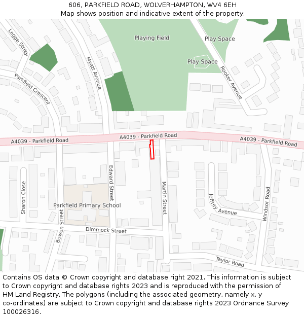 606, PARKFIELD ROAD, WOLVERHAMPTON, WV4 6EH: Location map and indicative extent of plot