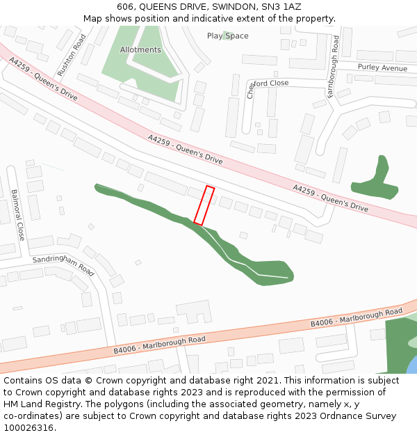606, QUEENS DRIVE, SWINDON, SN3 1AZ: Location map and indicative extent of plot