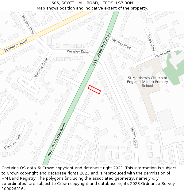 606, SCOTT HALL ROAD, LEEDS, LS7 3QN: Location map and indicative extent of plot