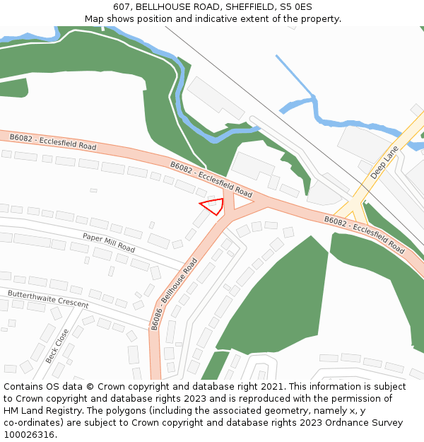 607, BELLHOUSE ROAD, SHEFFIELD, S5 0ES: Location map and indicative extent of plot