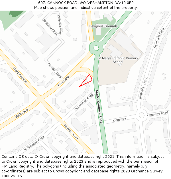 607, CANNOCK ROAD, WOLVERHAMPTON, WV10 0RP: Location map and indicative extent of plot