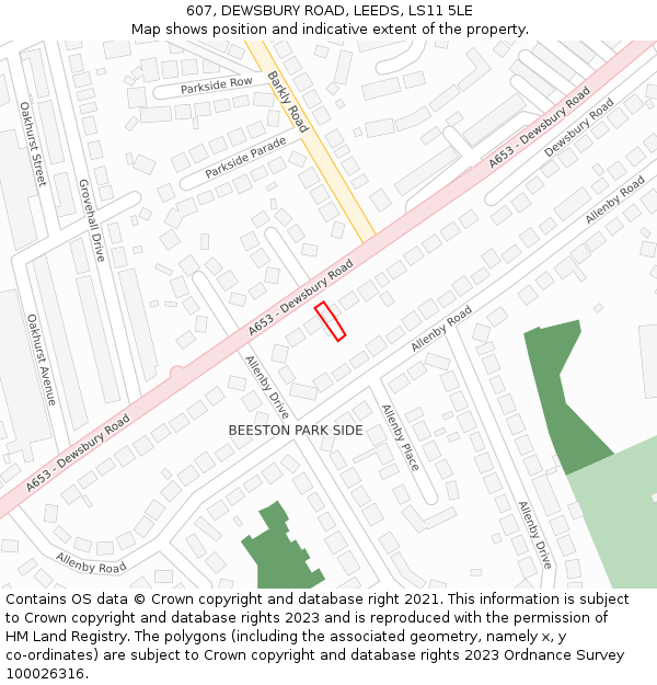 607, DEWSBURY ROAD, LEEDS, LS11 5LE: Location map and indicative extent of plot