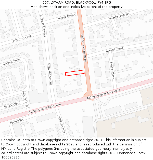 607, LYTHAM ROAD, BLACKPOOL, FY4 1RG: Location map and indicative extent of plot