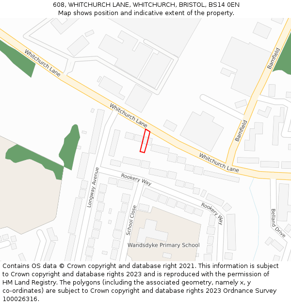 608, WHITCHURCH LANE, WHITCHURCH, BRISTOL, BS14 0EN: Location map and indicative extent of plot