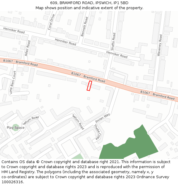 609, BRAMFORD ROAD, IPSWICH, IP1 5BD: Location map and indicative extent of plot