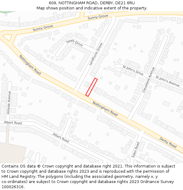609, NOTTINGHAM ROAD, DERBY, DE21 6RU: Location map and indicative extent of plot