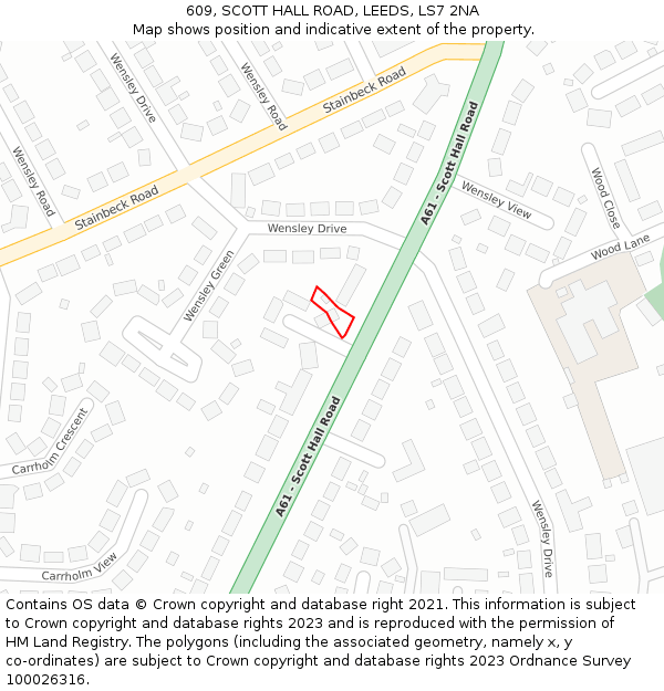 609, SCOTT HALL ROAD, LEEDS, LS7 2NA: Location map and indicative extent of plot