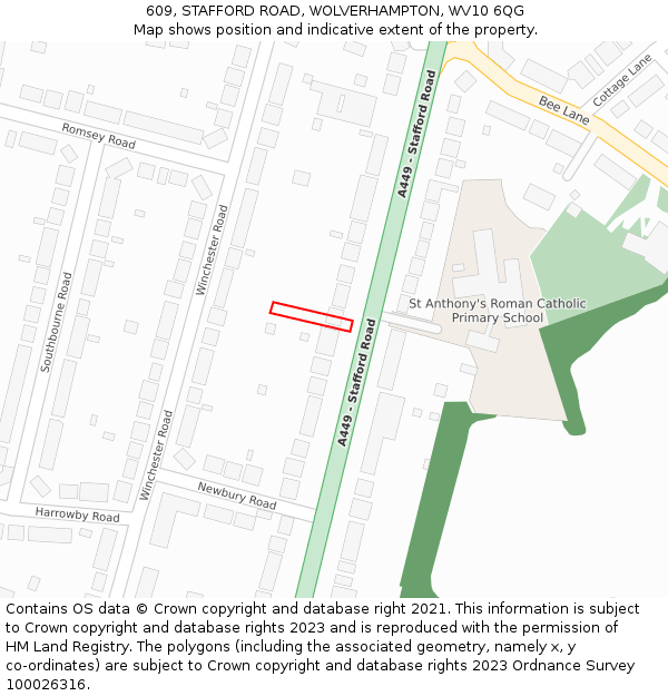609, STAFFORD ROAD, WOLVERHAMPTON, WV10 6QG: Location map and indicative extent of plot