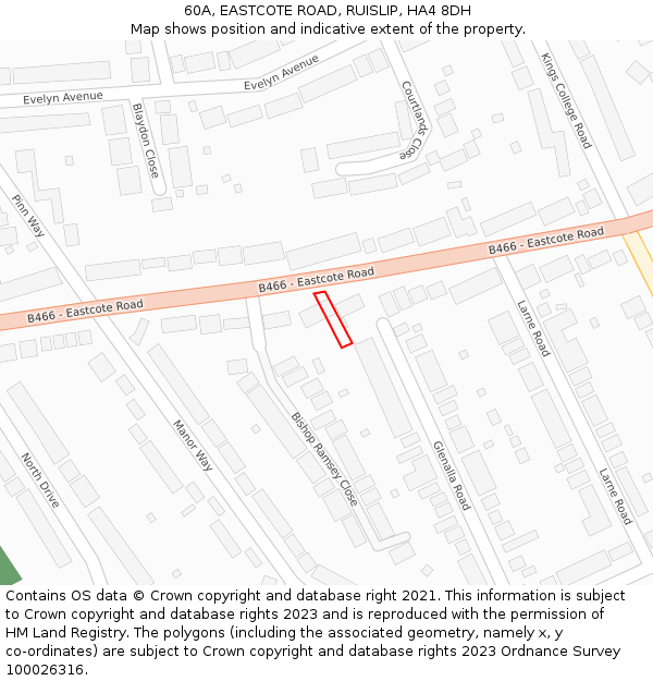 60A, EASTCOTE ROAD, RUISLIP, HA4 8DH: Location map and indicative extent of plot