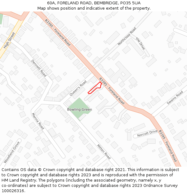 60A, FORELAND ROAD, BEMBRIDGE, PO35 5UA: Location map and indicative extent of plot