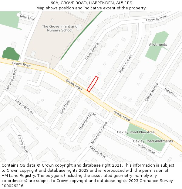 60A, GROVE ROAD, HARPENDEN, AL5 1ES: Location map and indicative extent of plot