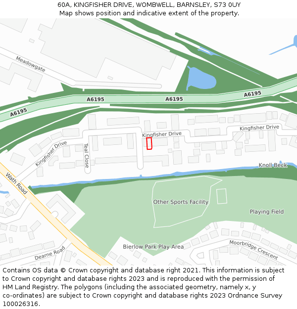 60A, KINGFISHER DRIVE, WOMBWELL, BARNSLEY, S73 0UY: Location map and indicative extent of plot