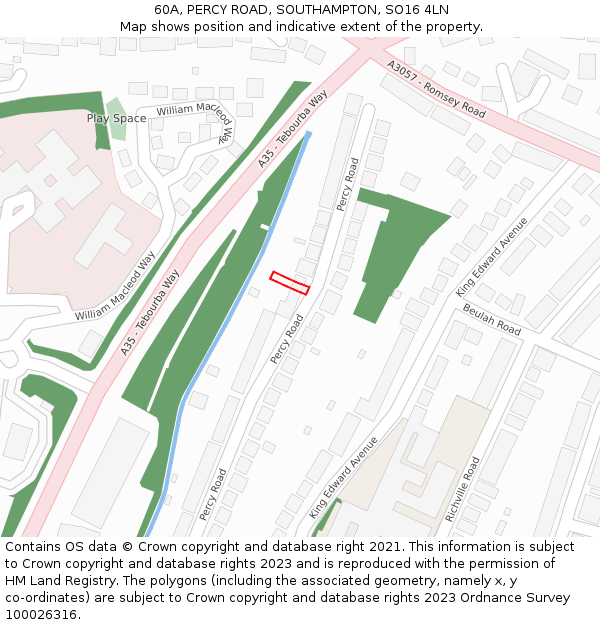 60A, PERCY ROAD, SOUTHAMPTON, SO16 4LN: Location map and indicative extent of plot