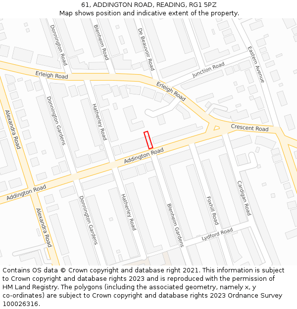61, ADDINGTON ROAD, READING, RG1 5PZ: Location map and indicative extent of plot