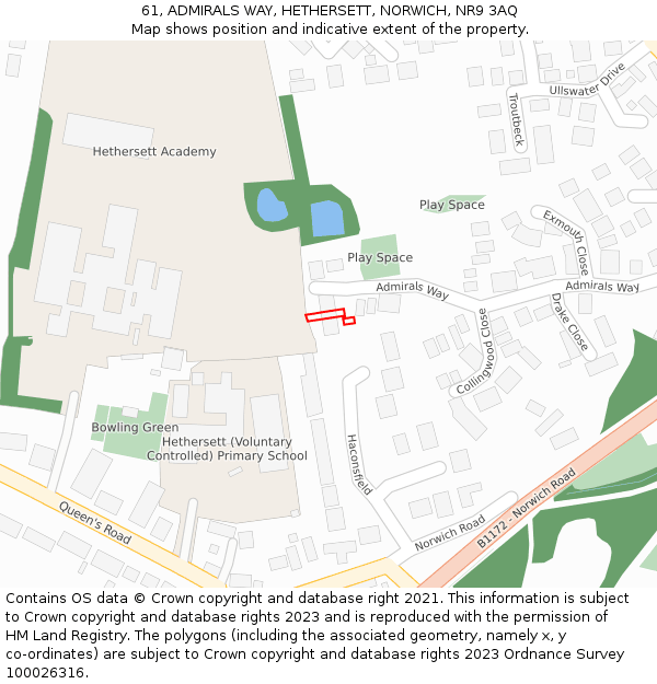 61, ADMIRALS WAY, HETHERSETT, NORWICH, NR9 3AQ: Location map and indicative extent of plot