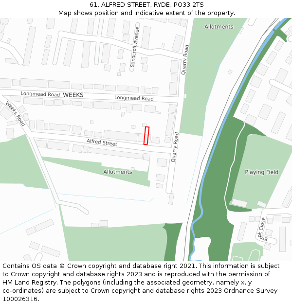 61, ALFRED STREET, RYDE, PO33 2TS: Location map and indicative extent of plot