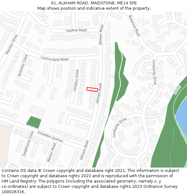 61, ALKHAM ROAD, MAIDSTONE, ME14 5PE: Location map and indicative extent of plot