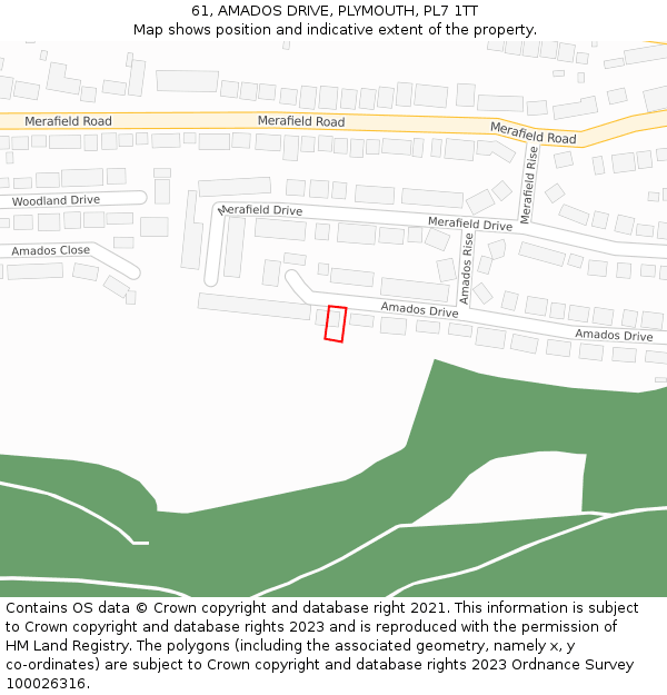 61, AMADOS DRIVE, PLYMOUTH, PL7 1TT: Location map and indicative extent of plot