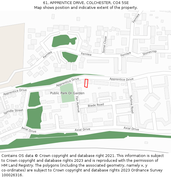 61, APPRENTICE DRIVE, COLCHESTER, CO4 5SE: Location map and indicative extent of plot