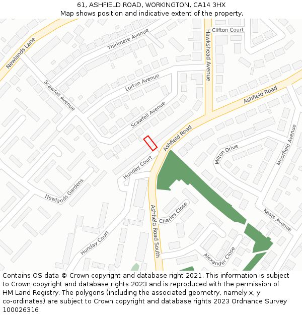 61, ASHFIELD ROAD, WORKINGTON, CA14 3HX: Location map and indicative extent of plot