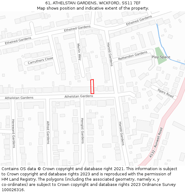 61, ATHELSTAN GARDENS, WICKFORD, SS11 7EF: Location map and indicative extent of plot