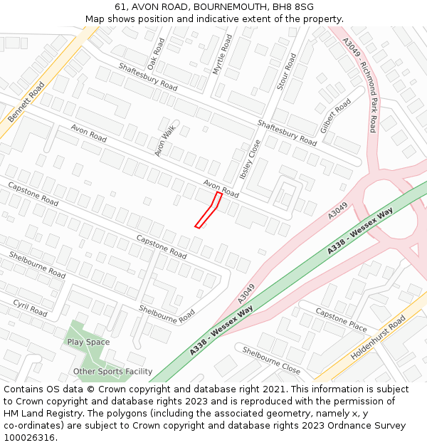 61, AVON ROAD, BOURNEMOUTH, BH8 8SG: Location map and indicative extent of plot