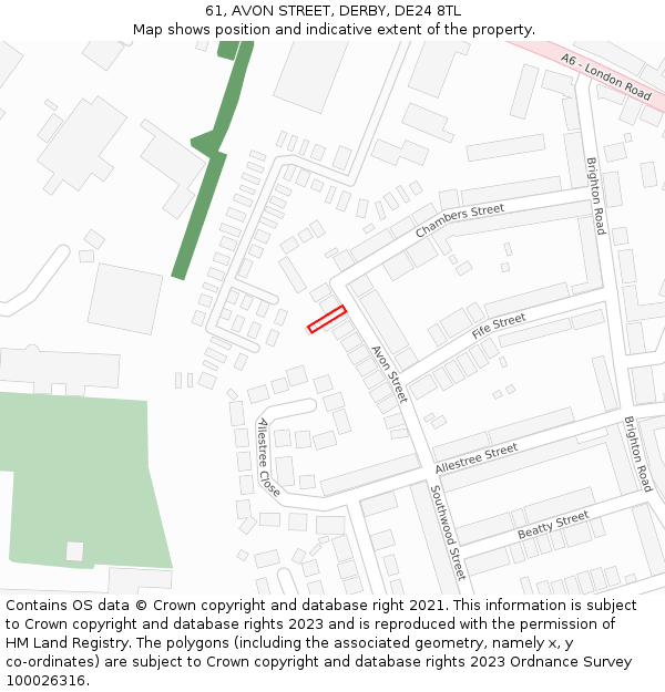 61, AVON STREET, DERBY, DE24 8TL: Location map and indicative extent of plot