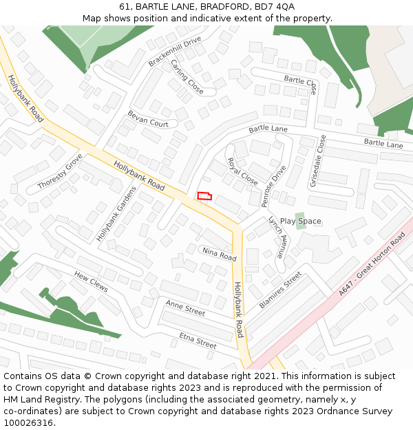 61, BARTLE LANE, BRADFORD, BD7 4QA: Location map and indicative extent of plot