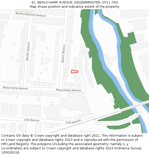 61, BEAUCHAMP AVENUE, KIDDERMINSTER, DY11 7AG: Location map and indicative extent of plot