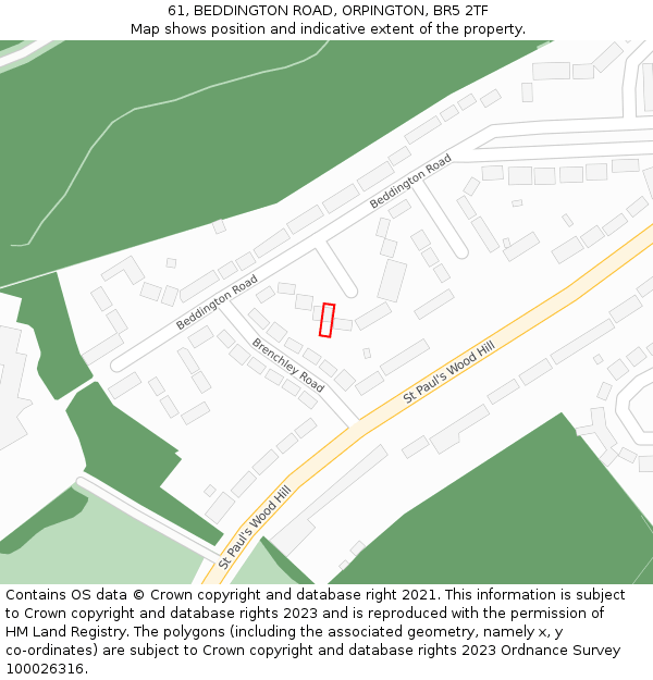 61, BEDDINGTON ROAD, ORPINGTON, BR5 2TF: Location map and indicative extent of plot