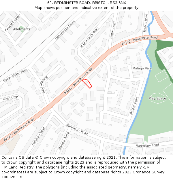 61, BEDMINSTER ROAD, BRISTOL, BS3 5NX: Location map and indicative extent of plot