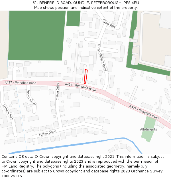 61, BENEFIELD ROAD, OUNDLE, PETERBOROUGH, PE8 4EU: Location map and indicative extent of plot