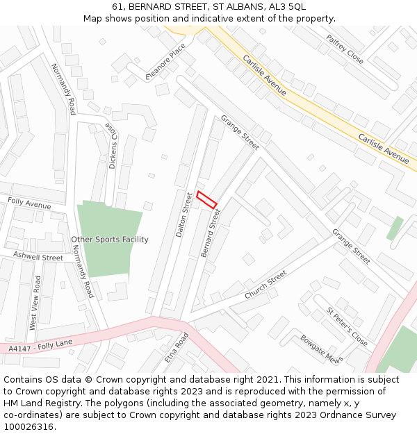 61, BERNARD STREET, ST ALBANS, AL3 5QL: Location map and indicative extent of plot