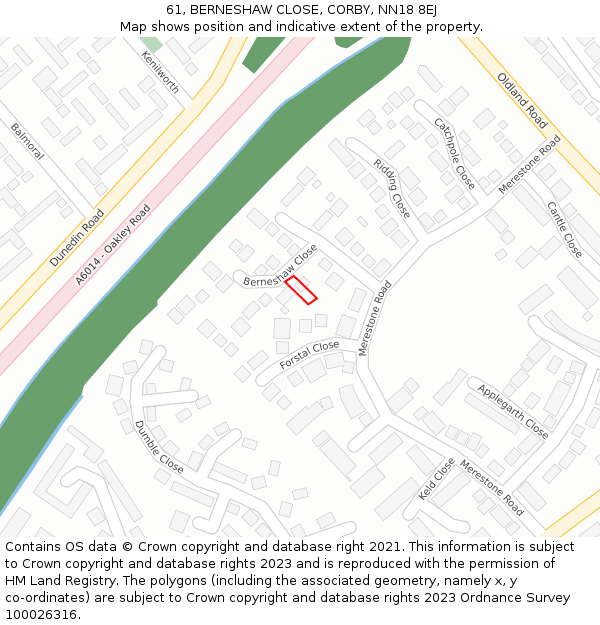61, BERNESHAW CLOSE, CORBY, NN18 8EJ: Location map and indicative extent of plot