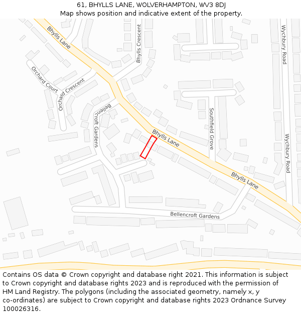 61, BHYLLS LANE, WOLVERHAMPTON, WV3 8DJ: Location map and indicative extent of plot