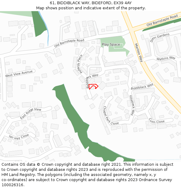 61, BIDDIBLACK WAY, BIDEFORD, EX39 4AY: Location map and indicative extent of plot
