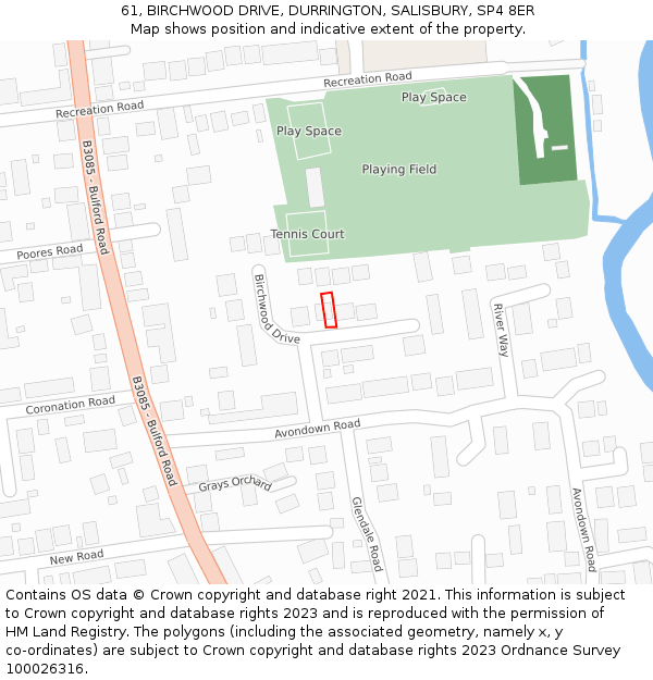 61, BIRCHWOOD DRIVE, DURRINGTON, SALISBURY, SP4 8ER: Location map and indicative extent of plot