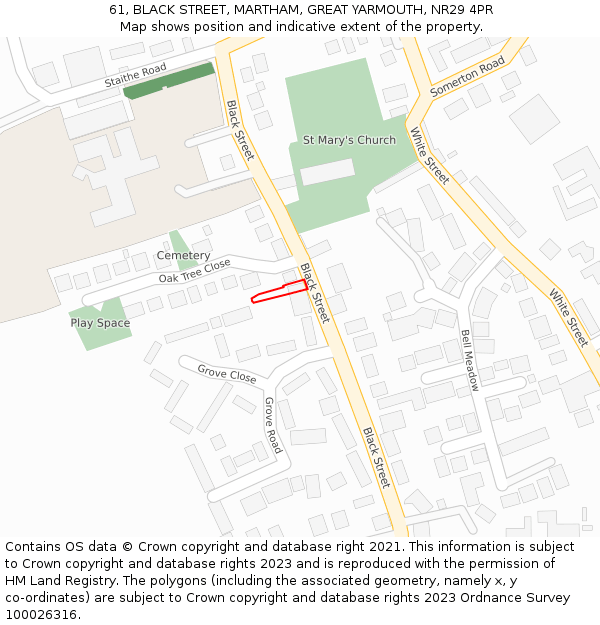 61, BLACK STREET, MARTHAM, GREAT YARMOUTH, NR29 4PR: Location map and indicative extent of plot