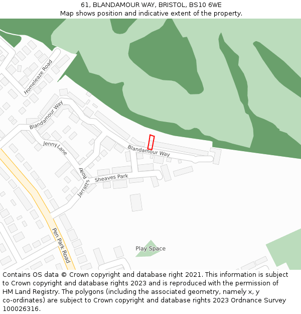 61, BLANDAMOUR WAY, BRISTOL, BS10 6WE: Location map and indicative extent of plot