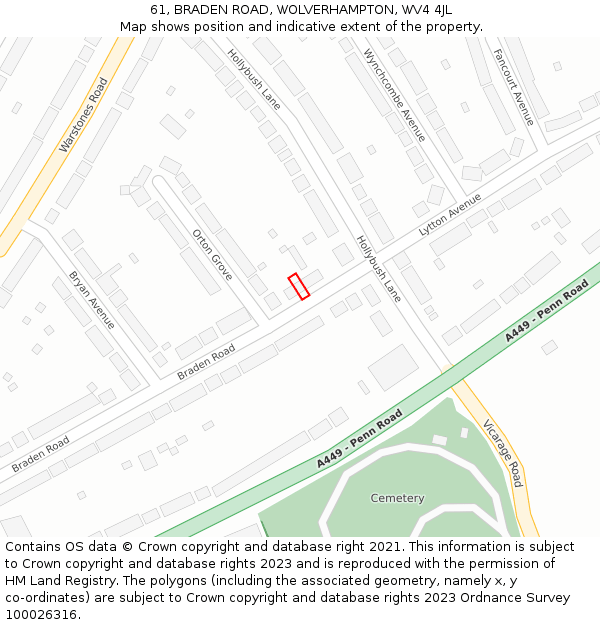 61, BRADEN ROAD, WOLVERHAMPTON, WV4 4JL: Location map and indicative extent of plot